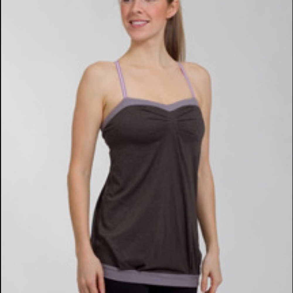 Lululemon pure focus tank top in heathered grey and purple  adjustable back sz 6
